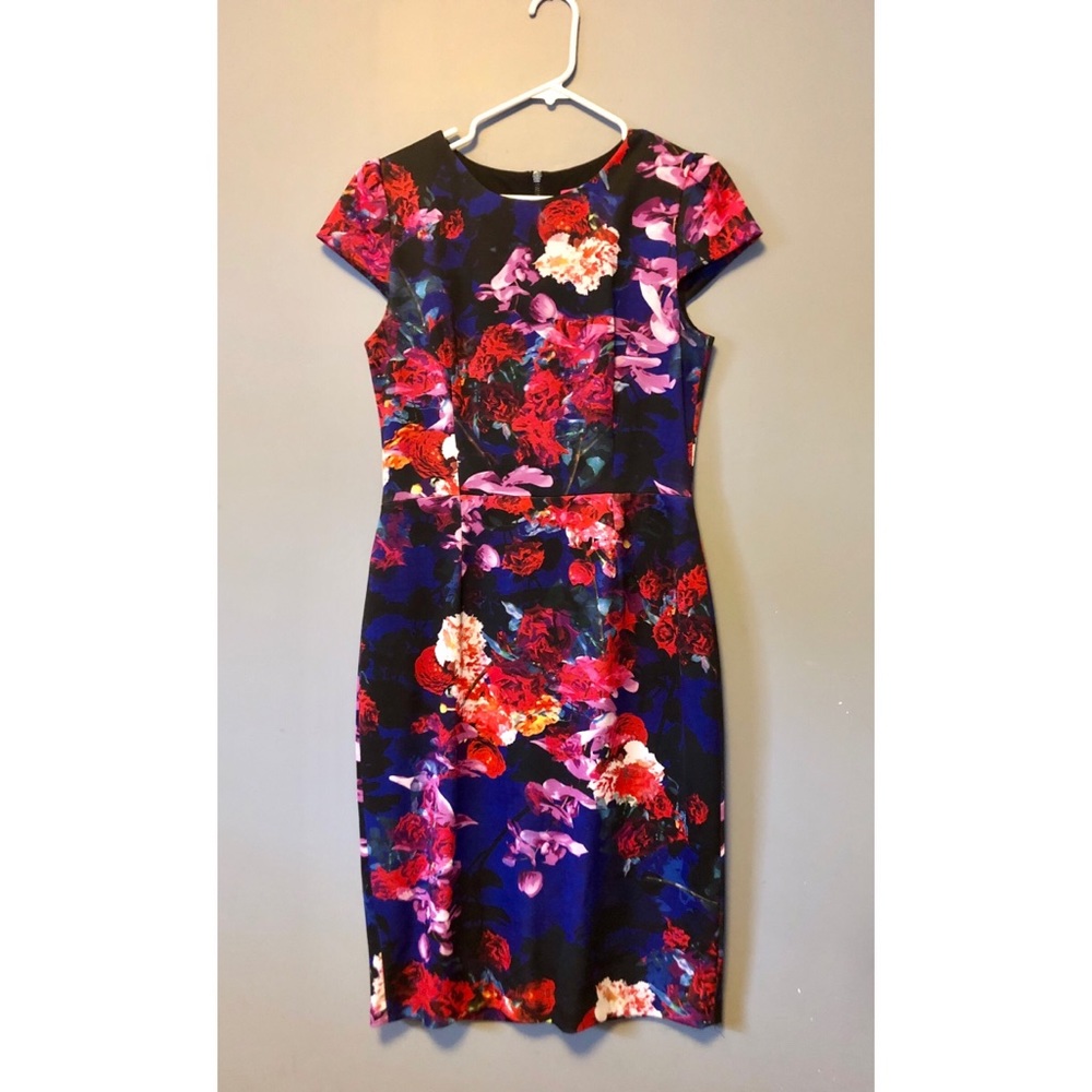 Betsy’s Johnson Floral Cap Sleeve Pencil Dress 10